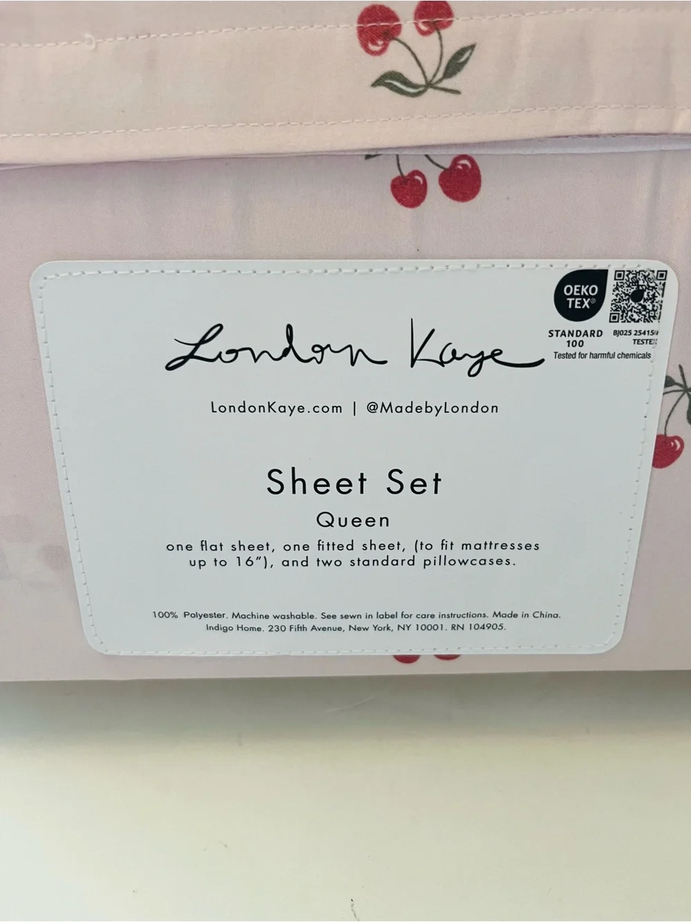 London Kaye Queen Sheet Sets Lot of 2 Petite Cherries & Cafe Espresso Martini